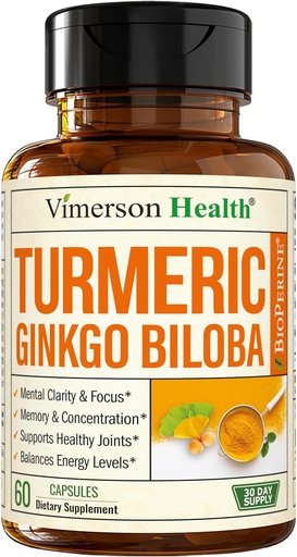 [BRSWGBD7BFYGYFLJ] Ginkgo Biloba i Turmeric Curcumin suplementari amb Black Pepper i Orgueic Tumeric 2880 Natural Tuurmeric suplementari per al focus, memòria, A propòsit de la Salut i el cervell de la Gran Bretanya, 60 Vegan Ginko Bilo Capbaules amb Curcuma