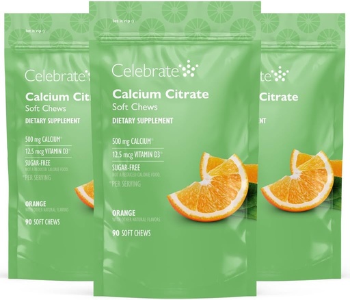 [BRSWGZACB4IQMF33] Celebrate Vitamins Bariatric 500mg Calcium Citrate Soft Chews with 500 IU Vitamin D3 – Essential for Gastric Bypass Patients & Bone Health - Sugar & Gluten Free, Orange (270 Chews)
