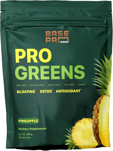 [BRSRAAT2BENB62T7] 프로 그린 파우더 – 파인애플 맛 | Vegan Daily Greens Supplement | Detox, Digestive & Immune Support | 비 GMO, 산화 방지제 | 300g (30 인분)
