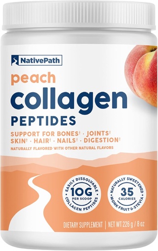 [BRSROYADAB5BQ2YU] NativePath Collagen Peptides - Hidrolyzed Tipo 1 & 3 Collagen. Keto & Paleo Grass-Fed Protein Powder for Hair, Skin, Nails, Bones, Joints, Digestion and More - No Gluten or Dairy (Peach, 226g)