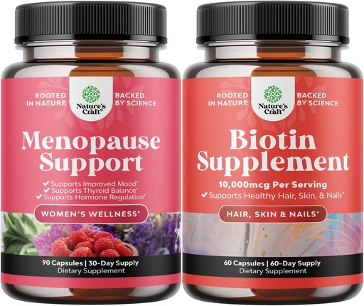 [BRSROCA3C4IQ4CT4] Bundle of Complete Herbal Menopause Supplement for Night Sweats & Mood with Dong Quai Vitex Chaste Berry & Black Cohosh and Pure Biotin Pills for Shiny Thick Hair Growth - Get Clear Skin Strong Nails