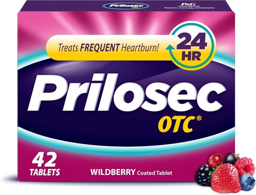 [BRSWIHYLOABRWFTA] Prilosec OTC, Omeprazole Delayed Release 20mg, Acid редуктор, Treats Frequent Heartburn for 24 Година Relief, All Day, All Night*, Heartburn Medicine, 20mg, Wildberry Flavor, 42 Таблетки