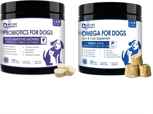 [BRSRAZYRCBYGC2DF] NATUREZA TARGET Probióticos para cães - Omega 3 Óleo de peixe para cães
