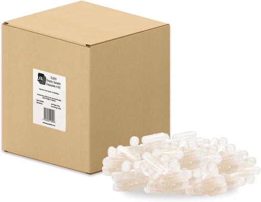 [BRSWYGQQAEHQOH3A] Größe 00 Leere Kapseln - Klares Gelatin - 5000 Count Box - Passt Kapsel Maschine Füllung Tray - angeschlossene Rindfleisch Gel Caps Easy Snap für DIY Pulver Ergänzung Pillen - Certified Halal