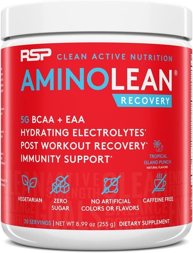 [BRSW2ZIYAABQKGQ7] AminoLean Hydrating Electrolyte Powder and Recovery Drink mit Meeresmineralien, Nootropic Mushrooms, und Vegan Aminosäuren, BCAAs + EAAs für Post Workout Muscle Building, Tropical Punch