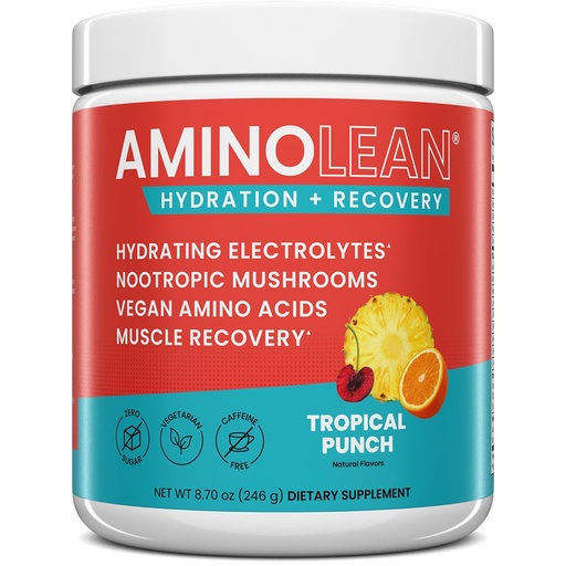[BRSW2ZIYAABQKGQ7] AminoLean Recovery + Hydration – Electrolytes Powder & BCAA Amino Acids for Instant Hydration & Post-Workout Recovery – Nootropic Mushrooms, Vegan Aminos, Zero Sugar, 30 Servings
