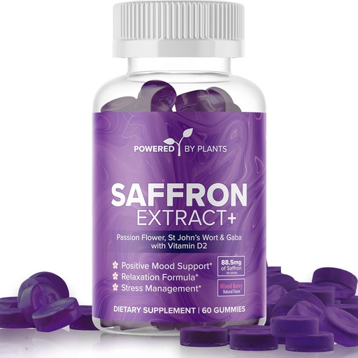 [BRSRMCQYCMIBECAU] Saffron Extract Gummies with Passionflower & Vitamin D2 - Saffron Supplements for Mood Support, Digestion, & Energy 60 Servings