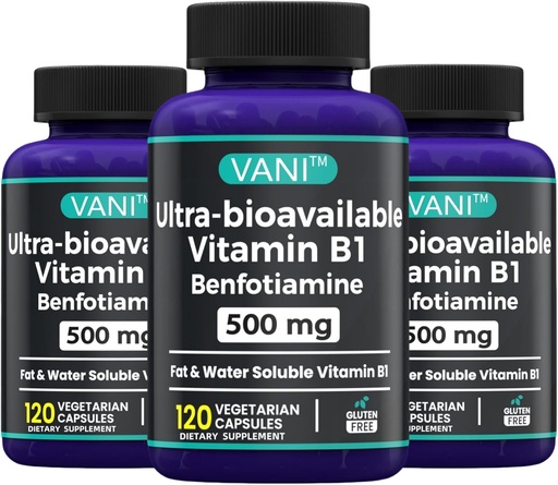 [BRSRAGATOZ6A4F35] 2 in 1 Enhanced Formula: Vitamin B1 with Benfotiamine 500mg, Fat Soluable Supplement of Vitamin B-1, 500 mg - 120 Capsules (3)