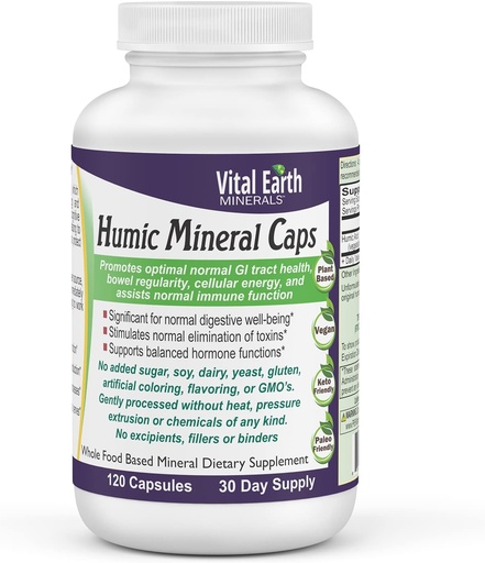 [BRSWIE3YBYOQOCTA] Vital Earth Minerals Humic Minerals Capsules - 70+ Trace Minerals with Naturally Occurring Fulvic Acid, Alkalizing Mineral Supplement for Detox, Gut Health, Wellness, 120 Count