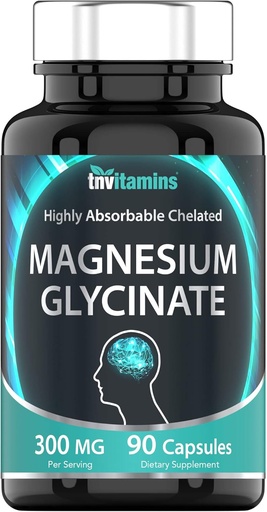 [BRSRMZQZCECWKCTG] tnvitamins Magnesium Glycinate Capsules (300 MG Per Serving - 90 Count) | Pure Chelated Magnesium Bisglycinate Powder Supplement | Glicinato de Magnesio | for Sleep, Calm, Nerve, & Stress Support*