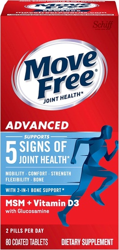 [BRSWIY35CAPROFIV] Glucosamine Chondroitin MSM & Vitamin D3 Joint Health Supplement, Move Free Advanced Joint Support Tablets For Men & Women (80cnt box), With Vitamin D3 To Support Bone & Immune Health
