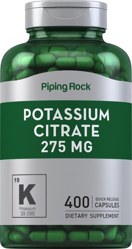 [BRSRMEA2BEDR43TO] Piping Rock Potassium Citrate Supplement | 275 mg | 400 Capsules | Non-GMO, Gluten Free