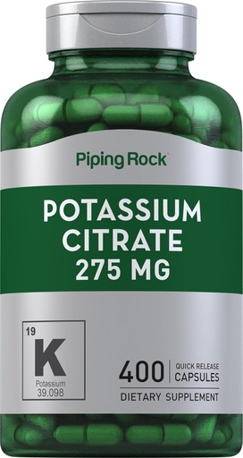 [BRSRMEA2BEDR43TO] Piping Rock Potassium Citrate Supplemento | 275 mg | 400 capsule | Non OGM, Gluten Free