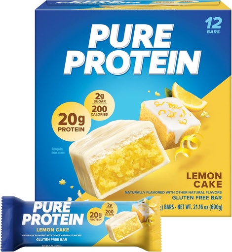 [BRSWYGLYOIFGMG3P] Pure Protein Bars, High Protein, Nutritious Snacks to Support Energy, Low Sugar, Lemon Cake, 1.76 oz, 12 Count (Pack of 1)(Packaging May Vary)