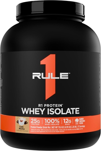 [BRSW2BAKB4FWGGTX] Articolul 1 Proteina R1 Whey Izolat - cu 25g Proteine & 6g BCAA Exclusiv de la surse izolate și hidrolizate pentru recuperarea antrenamentului (5 Lire*, Café Mocha)