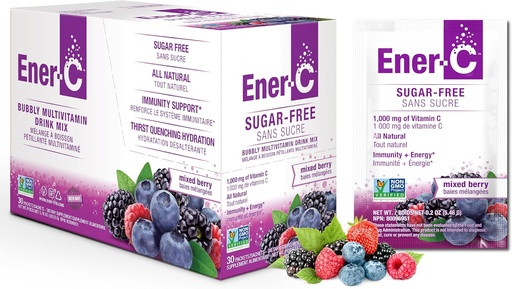 [BRSW2ZQTA56QYEL3] Ener-C Sugar Free Energy Karma Berry Multivitamin İçki C 1000mg & Electrolytes - Real Fruit Juice Tozlar Qeyri-GMO Vegan & Gluten Free - 30 Count