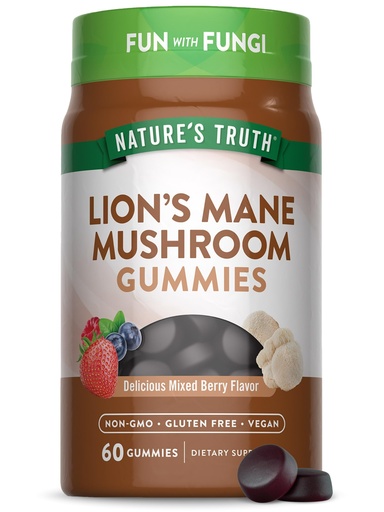 [BRSRAFQKCMFBU2T3] Nature's Truth Lion's Mane Gummies for Adults | 60 Count | Mixed Berry Flavor | Vegan, Non-GMO, & Gluten Free Supplement