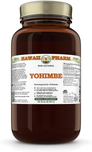 [BRSRAADQBUJR4DQ3] Yohimbe (Pausinystalia Yohimbe) Dry Bark Glycerite, Made in Hawaii, All Natural, Vegan, Lab Tested Alcohol-Free Liquid Extract - 32 fl.oz
