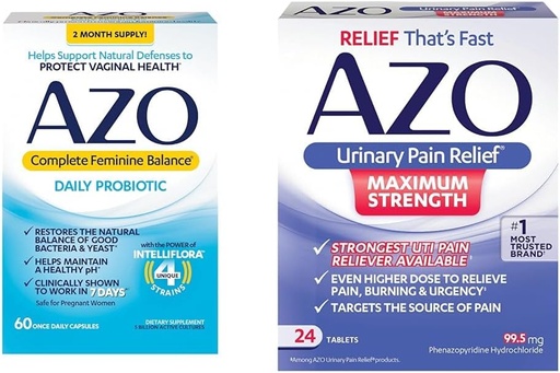 [BRSROBQEBMDRQAI6] AZO Complete Feminine Balance Daily Probiotics for Women, Clinically Proven to Help Protect Vaginal Health & Urinary Pain Relief Maximum Strength | Fast Relief of UTI Pain, Burning & Urgency