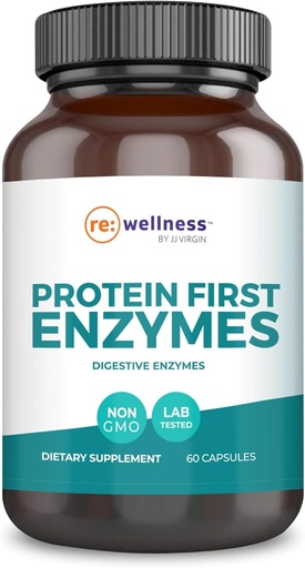 [BRSWECQCAAMGYYLX] Reignite Wellness by JJ Virgin | Protein First Enzymes | Betaine HCI with Pepsin & Enzyme Supplement | Support for Gut Health, Digestion, Occasional Bloating & Gas | 60 Capsules
