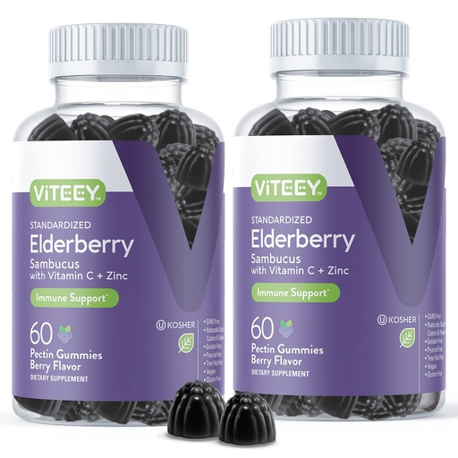 [BRSWYFAPPNYBA2TH] Viteey Sambucus Elderberry Gummies for Adults – Elderberry Vitamin C and Zinc Immunity Gummies - Vegan, Gluten-Free – 120 Count