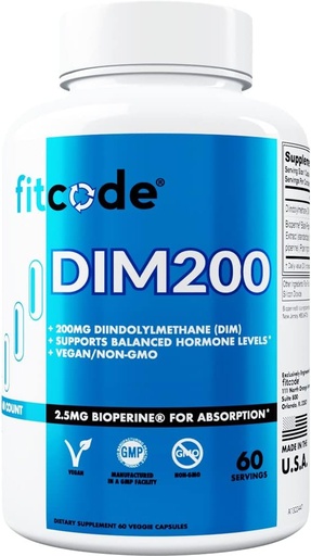 [BRSW2BL5PN4BGHQU] Fitcode Diindolylmetán DIM kiegészítés férfiaknak - Advanced Dim 200mg a Dim plusz Bioperine a fokozott abszorpció - Vegan Non-GMO Hormon Egyensúly kiegészítés a fokozott energia hangulat és teljesítmény
