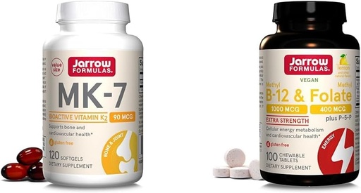 [BRSROBL3DF4AEFY4] Jarrow Formulas MK7, fördert Knochengesundheit, 90 mcg, 120 Softgels & Extra Strength Methyl B-12 1000 mcg & Methyl Folate 400 mcg + P-5-P, Diät