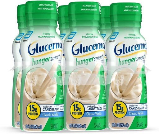 [BRSWKGL2BUGWICLG] Glucerna Hunger Smart Diabetes Care Shake, Classic Vanilla, Diabetic Mealاستبدالment to Support blood Sugar Management, 15g Protein, 180 Calories, Ready to Drink, 10-fl-oz Bottle, 6 Pack