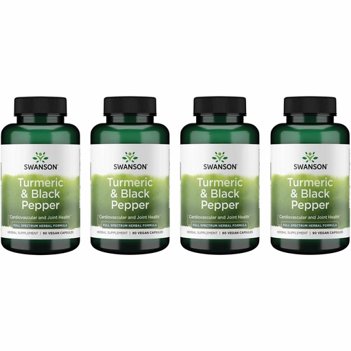 [BRSRMEICDECB6FA4] Swanson Premium Turmeric & Black Pepper Antioxidant Supplement for Active Adults Seeking Joint, Digestion, and Circulation Support - Non-GMO, Organic (90 Vegan Capsules, 4 Pack)
