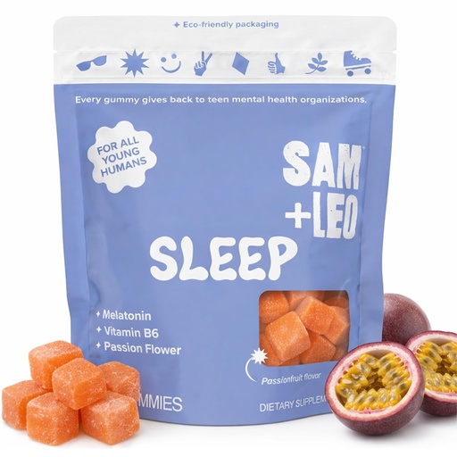 [BRSROYL4BUFREFA3] SAM+LEO Sleep Gummies for Kids & Teens with Melatonin, Passion Flower & Vitamin B6 - Gentle Sleep Aid Gummies for Restful Sleep | Natural, Drug Free, Vegan & Gluten Free, Passion Fruit Flavor (60 ct)