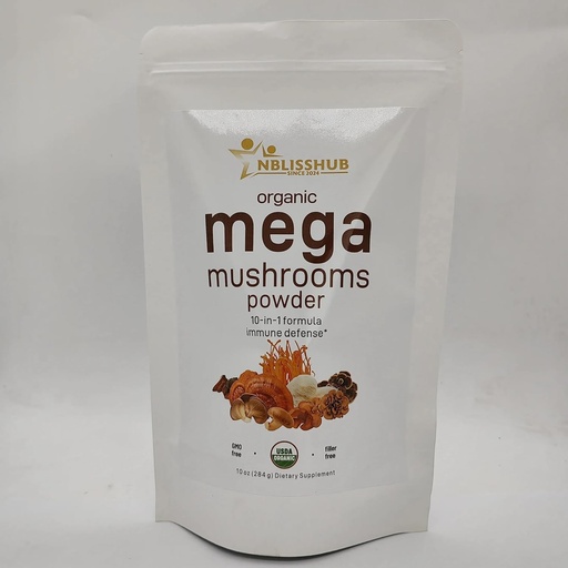 [BRSRAAYYCF5GMGT5] Organic Mega Mushroom Powder 10 in 1 Complex – Immune System Booster | Chaga, Lion’s Mane, Reishi, Cordyceps & More – 10 oz (284-Day Supply) | Filler-Free, Vegan, Non-GMO Superfood for Smoothies & Tea