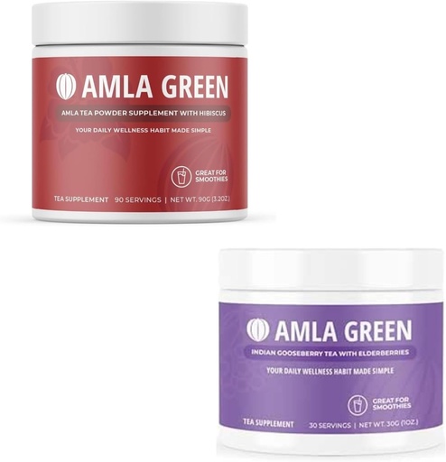 [BRSRAZI6OUAQIGYZ] Amla Toz & Green Çay Superfood Supplement, Antioksid Support, Hibiscus (90 xidmət) və Elderberries (30 xidmət), Organic, Vegan