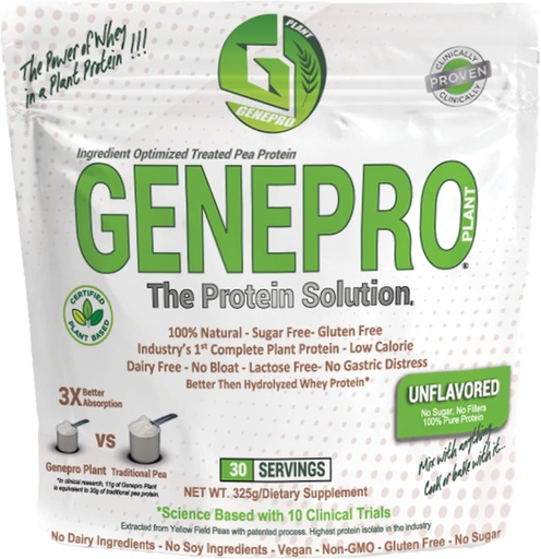[BRSRMEIBOEPRE3QU] Genepro Unflavored Plant Based Protein Powder - Lactose-Free, Gluten-Free, & Non-GMO Pea Protein Supplement Shake (30 Servings)