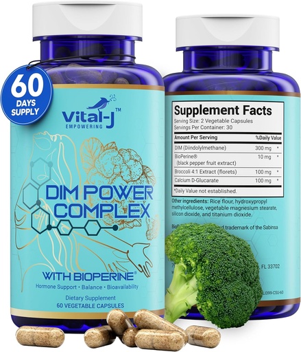 [BRSRA2TQAV6Q4AD2] 4-in-1 DIM Potent Complex 300mg - Estrogen Balance and Metabolism, Energy & Menopause Support Supplement with Bioperine (x4), Calcium and Broccoli Extract - for Women and Men 60 Servings