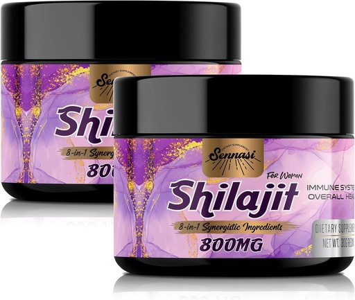 [BRSROHQEOFYRAFLK] 800Mg Shilajit 纯喜马拉雅有机、Shilajit Resin 最大概率金品级、Shilajit 补编,配有 8-in-1 天然混合剂和 85+ Trace Minerals for Women, Energy and unition,60 grams(2 packs)