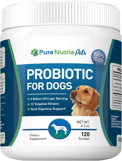 [BRSWEBARPJ6A42D3] Dog Probiotics Dog Supplements - for Dog Diarrhea, Upset Stomachs, Yeast, Gas, Dog Allergy and Dog Immune System Support - Made in USA - 12 Targeted Strains 5 Billion CFU - 120 Scoops