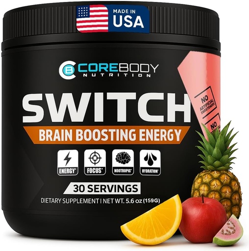 [BRSRAYYBAQBR6FLL] L'Energia CoreBodi Switch Bejà - Nootròpics Implementació del cervell suplementari per la memòria i el focus, Sugar Energia Free Energy Booster amb Nootropics, Alpha GPC, All Focus* (Propical Pick)