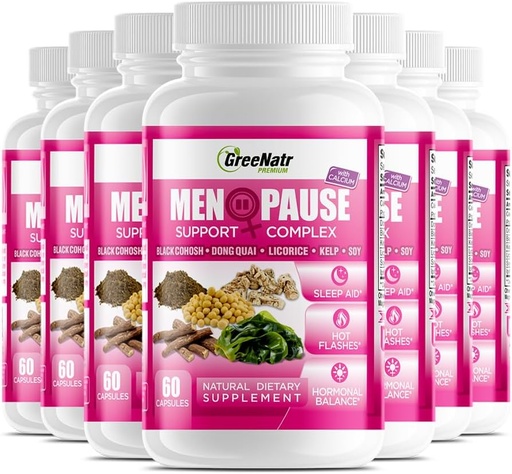 [BRSROGDQDJ4GKYL7] GreeNatr Herbal Menopause Support Complex for Hot Flashes, Night Sweats & Mood Swings Relief. Promotes Balanced Hormone Levels - Black Cohosh, Dong Quai, Licorice Root & Kelp Leaves (12 Bottles)