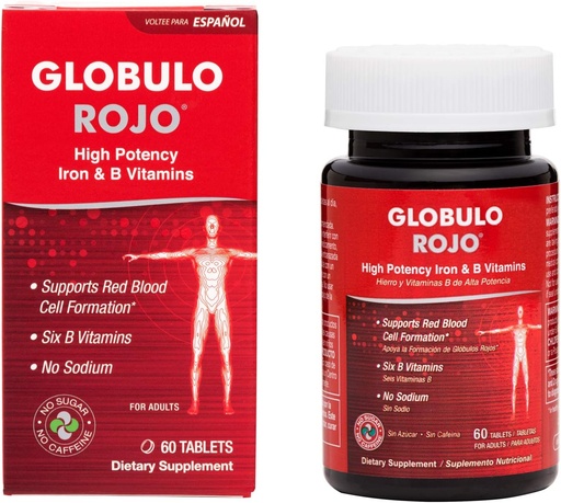 [BRSWIYD6ONYR4GDU] Globulo Rojo Iron Supplement - Dietary Supplement Pills with High Potency Iron & B Vitamins, 60 Tablets