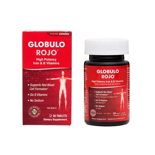 [BRSWIYD6ONYR4GDU] Globulo Rojo Iron Supplement - Dietary Supplement Pills with High Potency Iron & B Vitamins, 60 Tablets