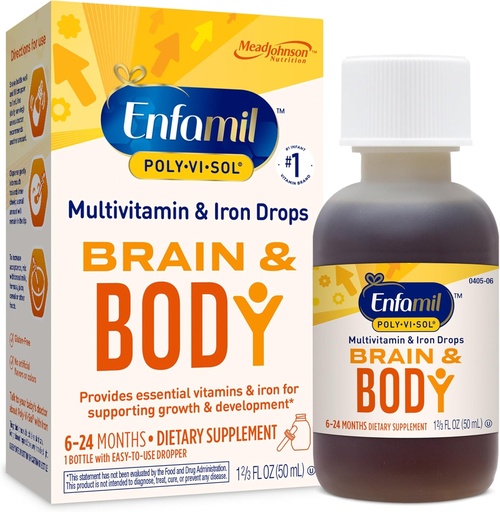 [BRSWIYQOAR5R6GY5] Enfamil Poly-Vi-Sol with Iron Liquid Multivitamin Drops, Supports Growth &amp; Development*, 50mL Bottle