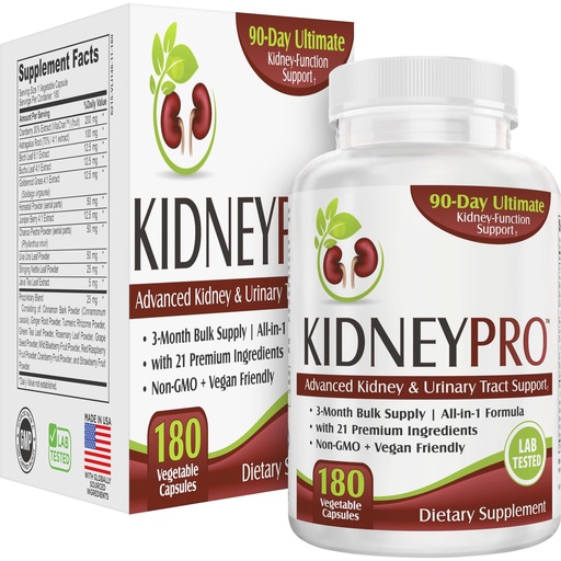 [BRSW2AAYOFYWAETB] Kidney-Pro (3-Month) with 21 Kidney Support Supplements in 1 Formula | Men & Women | Health Supplement Complex | 90-Day Bulk Supply | 180 Capsules