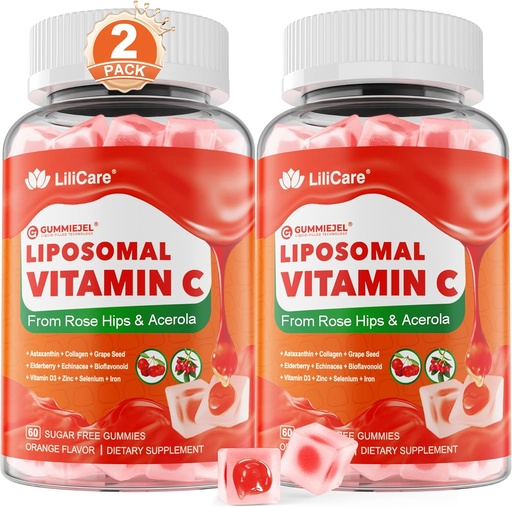 [BRSRAFABOV6WY3L4] Vitamina lipozomala C 1000mg Gumiile umplute pentru adulți & copii 9+, 1660mg Blend w/Echinacea, Elderberry, D3, Zinc, Fier, Bioflavonoid, Astaxantină, Vitamina organică C, Zahăr liber, 2Pack