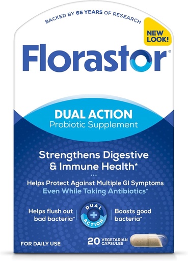 [BRSWGZQZDJYWG2QZ] Florastor Probiotics Digestive & Immune Health, 20 kapszula, Probiotics nőknek és férfiaknak, 1 Probiotic Worldwide, Flush Out Bad Bakteria & Boost The Good with our Strain Saccharomyces boulardi