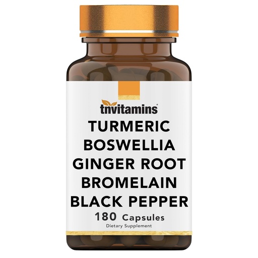 [BRSRMCT5CMMBEGTD] tnvitamins Turmeric & Boswellia Complex (180 Capsules) with Ginger Root, Bromelain, & Black Pepper Extract | Joint-Ease Formula: Powerful Joint Support Supplement* | Produced in The USA