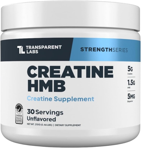 [BRSWG2QDDEMGCCDB] Transparent Labs Creatine HMB - Creatine Monohydrate Powder with HMB for Muscle Growth, Increased Strength, Enhanced Energy Output, and Improved Athletic Performance - 30 Servings, Unflavored