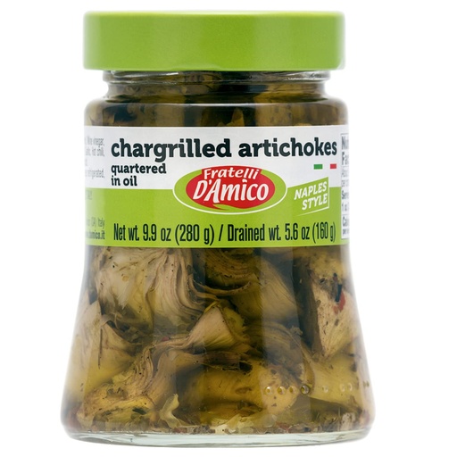 [BRSRM2Q5OYGWO3DH] FRATELLI D'AMICO - Chargrilled Artichokes, Quartered in Oil, Grilled, Naples Style, 9.9oz (280g) NON-GMO