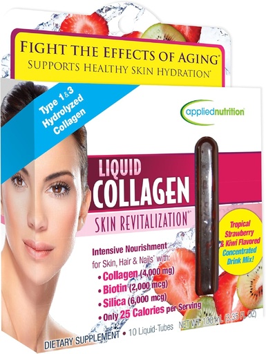 [BRSWIHAECMCQ4CY7] Applied Nutrition Liquid Collagen Skin Revitalization - 10 Liquid Tubes - Collagen, Biotin & Silica - Tropical Strawberry & Kiwi Flavor - 10 Servings