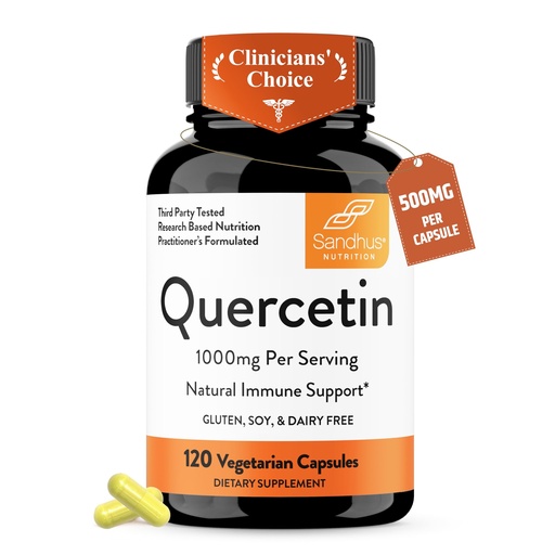 [BRSWYZI6CF7R4G34] Quercetin 500mg Vegetarian Capsules 120 Count | 1000mg Per Serving of 2 Capsules | Immune Support Supplements For Respiratory, Cellular Health & Seasonal Allergies | Quercitin for Men & Women Immunity