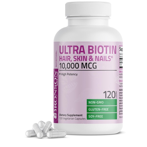 [BRSWGYAFOABAAGTF] Bronson Ultra Biotin 10,000 Mcg Hair Skin and Nails Supplement, Non-GMO, 120 Vegetarian Capsules